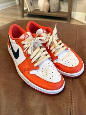 Jordan 1 Low-Top Sneakers in White & Orange